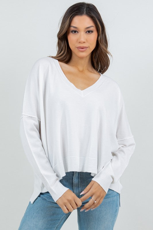 LOOSE PULLOVER V-NECK SWEATER (OFF WHITE)