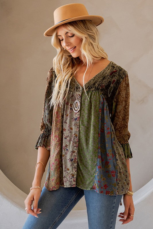 BOHO PATCH VELVET TOP