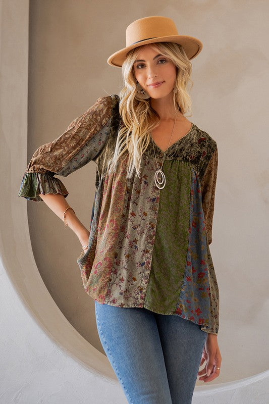 BOHO PATCH VELVET TOP