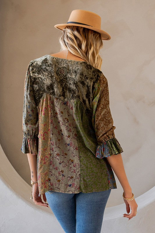 BOHO PATCH VELVET TOP