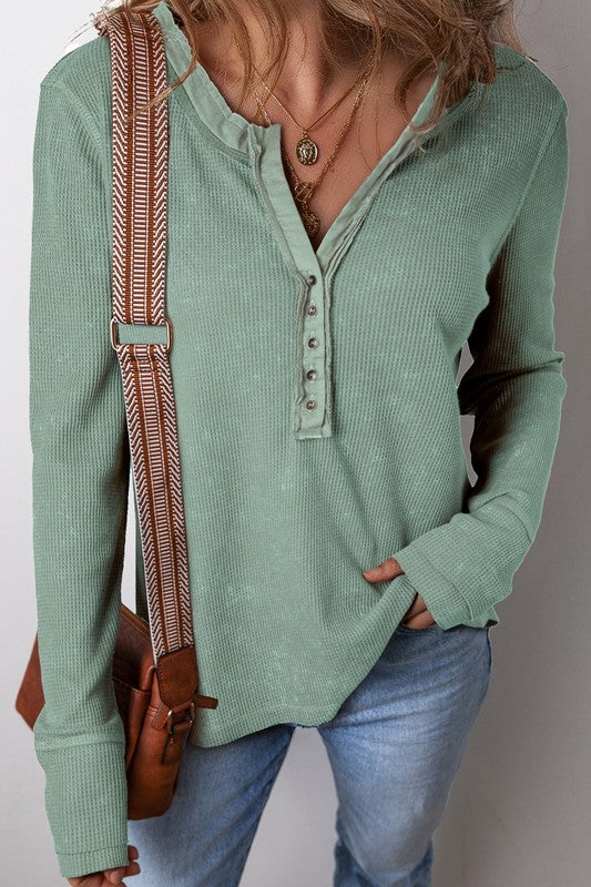 ACID WASH LONG SLEEVE HENLEY (SMOKE GREEN)