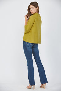 RETRO MOCK TURTLENECK KNIT SWEATER WITH 3/4 LENGTH SLEEVES IN CITRON 