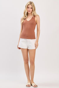 DOUBLE LAYER V-NECK TANK TOP (NUTSHELL)