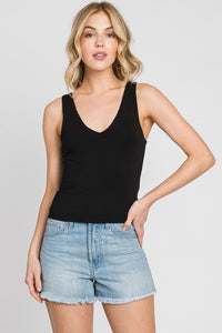 DOUBLE LAYER V-NECK TANK TOP (BLACK)