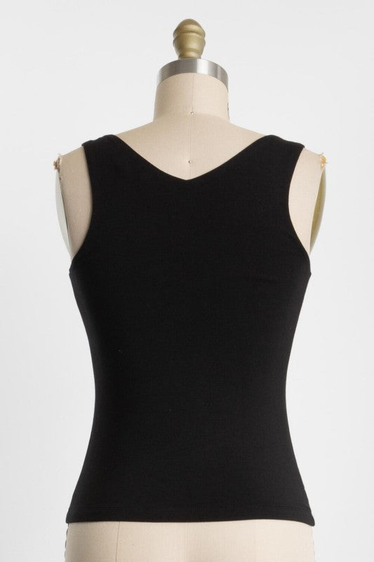 DOUBLE LAYER V-NECK TANK TOP (BLACK) with stretch