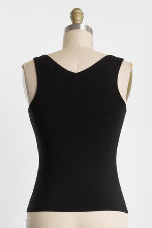 DOUBLE LAYER V-NECK TANK TOP (BLACK) with stretch