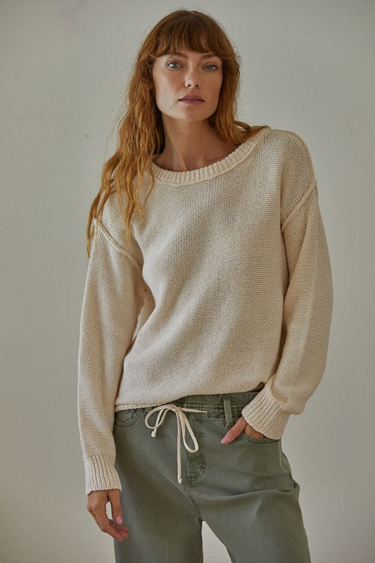 LONG SLEEVED CREW NECK PULLOVER SWEATER (IVORY)