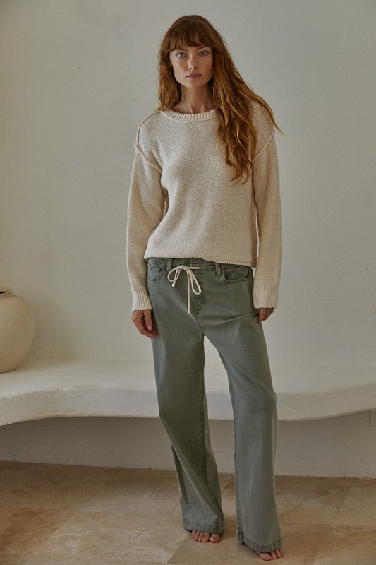 LONG SLEEVED CREW NECK PULLOVER SWEATER (IVORY)