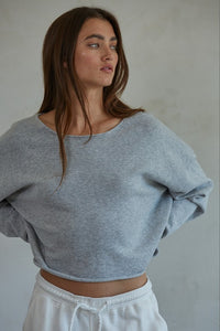 100% COTTON PULLOVER SWEATER WITH RAW EDGE (HEATHER GREY)