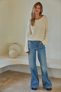 100% COTTON LOOSE KNIT PULLOVER SWEATER (CREAM)