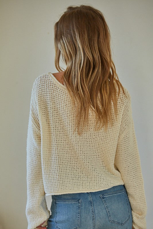 100% COTTON LOOSE KNIT PULLOVER SWEATER (CREAM)