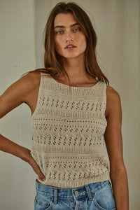 PATTERNED KNIT SWEATER TOP in Light Taupe