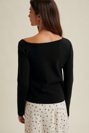 ONE SHOULDERED PULLOVER SWEATER IN BLACK