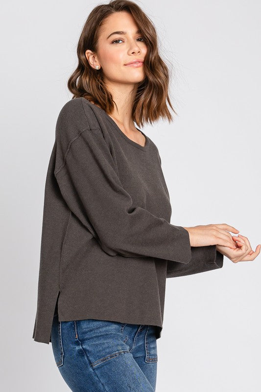 ROUND NECK PULLOVER SWEATER WITH LONG SLEEVES (GUNMETAL)