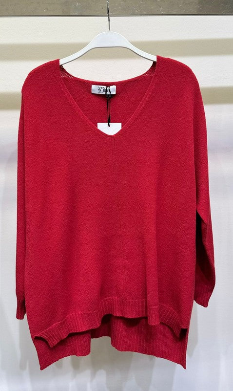 FRONT STITCH DETAIL V-NECK PULLOVER SWEATER WITH LONG SLEEVES