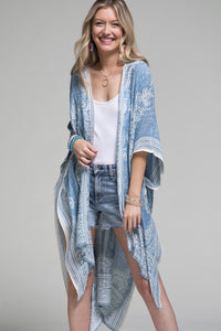 BOHEMIAN PAISLEY PRINT KIMONO (MOONSHADOW - LIGHT BLUE AND IVORY PRINT)