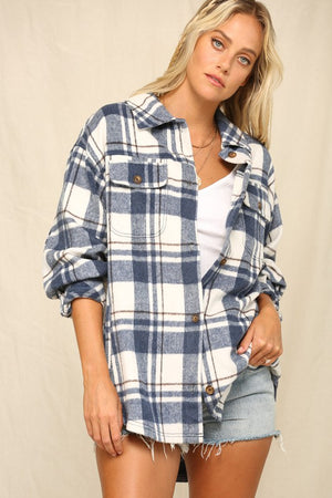 POCKETED PLAID SHACKET (BLUE/IVORY)