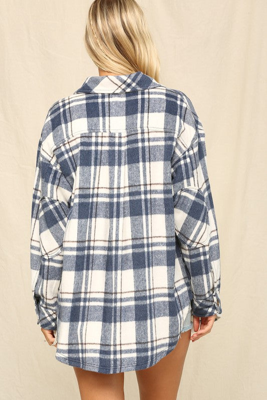 POCKETED PLAID SHACKET (BLUE/IVORY)