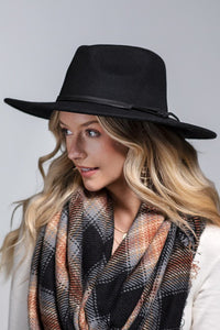 FINE WOOL PANAMA HAT WITH SUEDE TRIM (BLACK) with inner adjustable band for fit