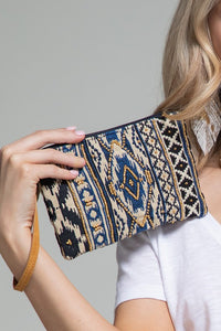 TRIBAL PRINT WRISTLET in navy, cream and black with gold seed beads