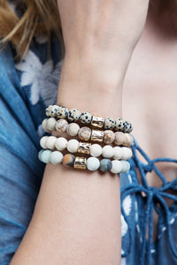 natural stone bead stack of bracelets