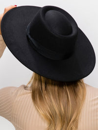 FELT BOATER HAT (BLACK) with matching grosgrain band and adjustable drawstring