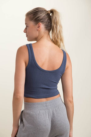RIBBED SEAMLESS CROPPED TANK TOP (NAVY)