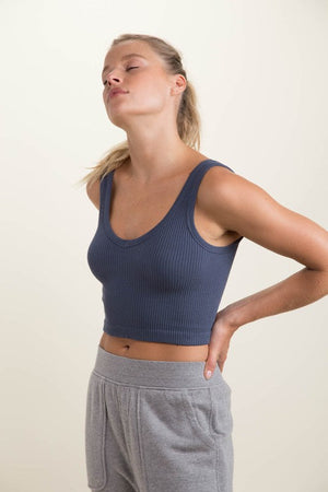 RIBBED SEAMLESS CROPPED TANK TOP (NAVY)