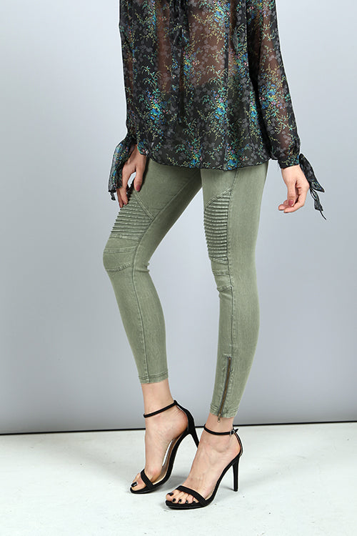 Moto Jegging by Beulah in Olive