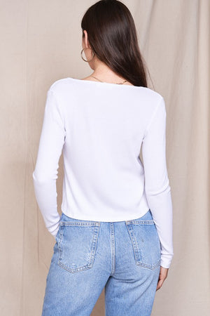 CROPPED RIBBED CARDIGAN (WHITE) with tie closure