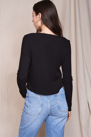 CROPPED RIBBED CARDIGAN (BLACK) with tie front