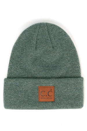 C.C.  HEATHERED BOYFRIEND BEANIE WITH FOLD OVER CUFF  IN FOREST GREEN