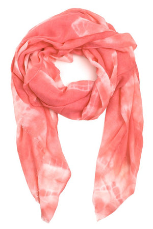 Coral tie dye scarf with fringed edge