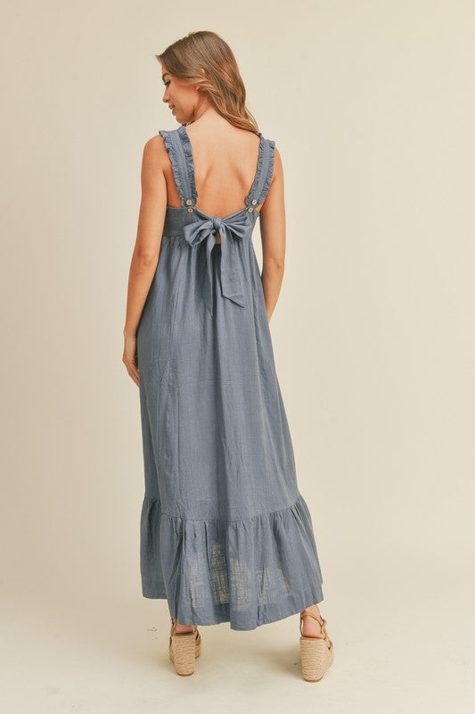 LINEN BLEND MAXI WITH BACK TIE