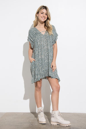 SAGE FLORAL MINI DRESS