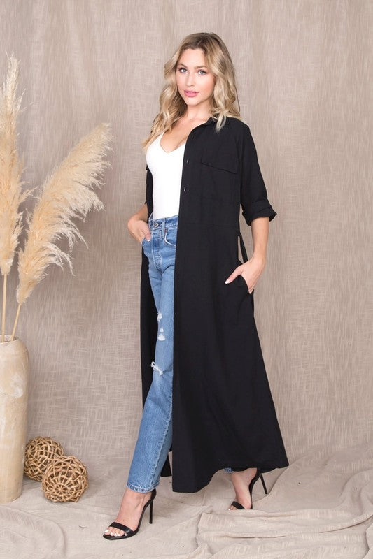 MAXI SHIRT DRESS (BLACK) L / Black MAXI SHIRT DRESS (BLACK) L / Black