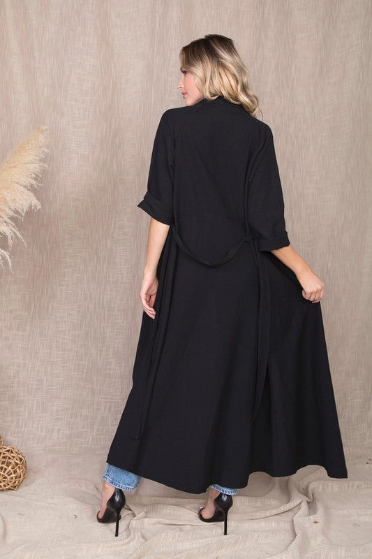 Linen-Like MAXI SHIRT DRESS in black