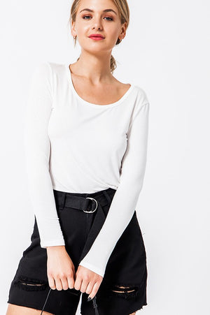 LONG SLEEVE TEE WITH ROUNDED NECKLINE  (OFF WHITE) by double zero