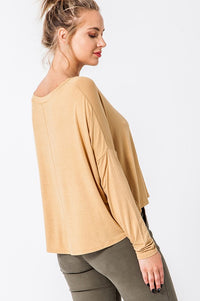 V-NECK DOLMAN SLEEVE TEE in curry mustard by double zero