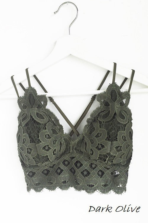 FLORAL LACE BRALETTE (DK. OLIVE) with removable pads