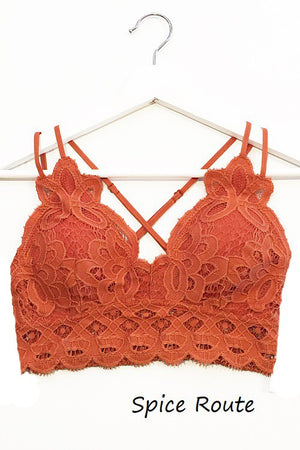 Floral Lace Bralette in "Spice Route" with adjustable straps and removeable pads