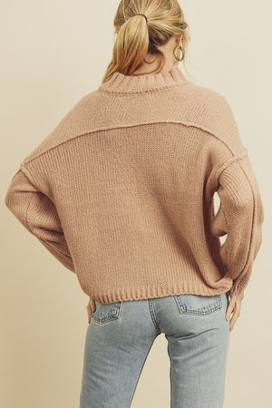 Pullover Knit Sweater Mock Neckline Long Sleeves in Blush color