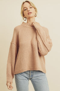 Pullover Knit Sweater Mock Neckline Long Sleeves in Blush color