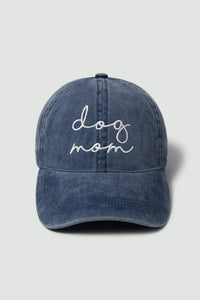 NAVY BASEBALL CAP WITH EMBROIDERED "DOG MOM" ON HAT