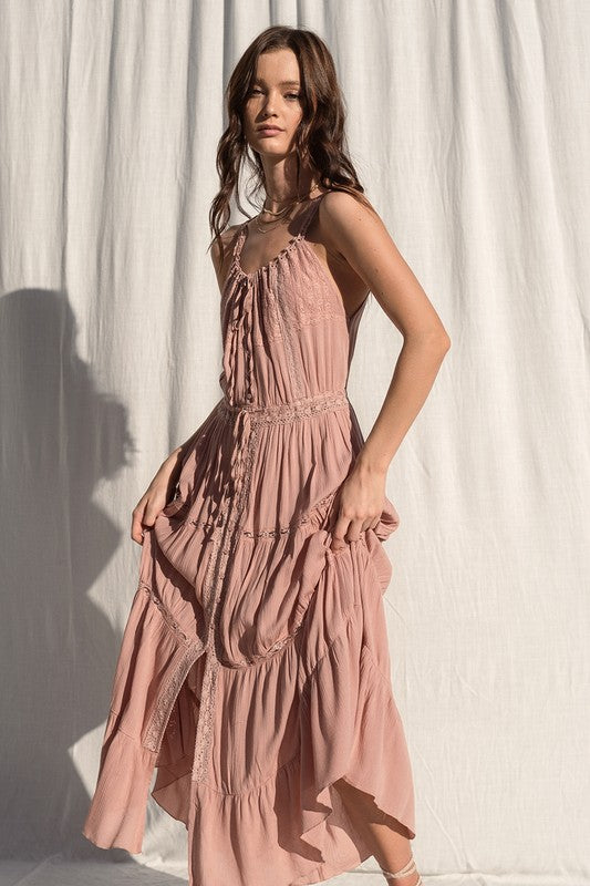 TIERED RUFFLE MAXI DRESS (ASH ROSE)