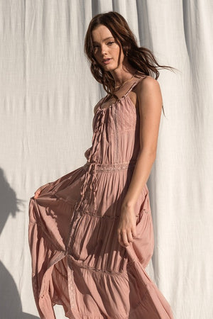 TIERED RUFFLE MAXI DRESS (ASH ROSE)