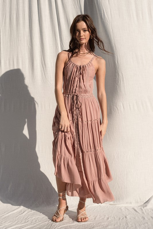 TIERED RUFFLE MAXI DRESS (ASH ROSE)