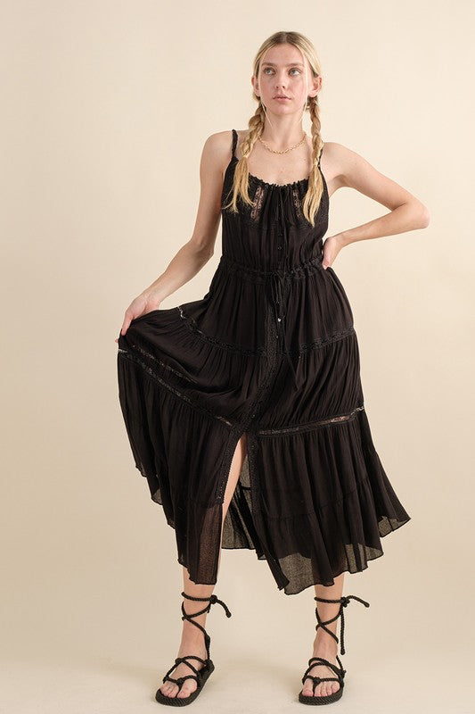 TIERED RUFFLE MAXI DRESS (BLACK) Medium / Black TIERED RUFFLE MAXI DRESS (BLACK) Medium / Black