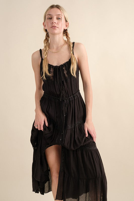 ruffled black dress TIERED RUFFLE MAXI DRESS (BLACK) Medium / Black