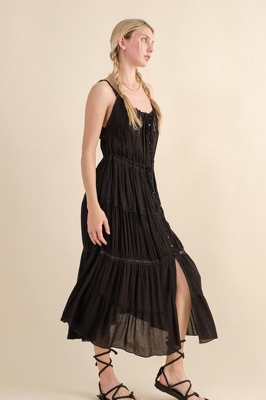 black tiered ruffle maxi dress Velvi - Miriam Tiered Maxi Dress - Black
